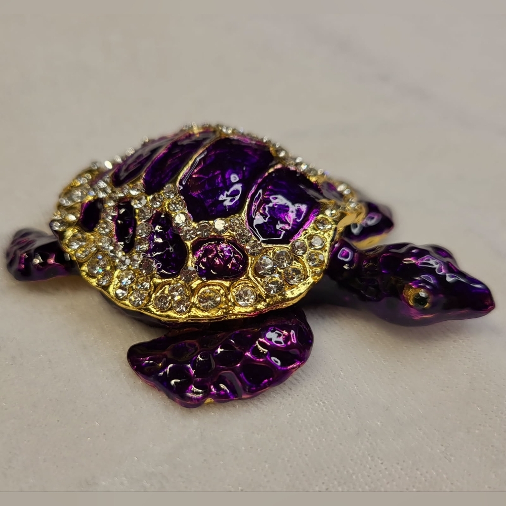 ✨️ New Purple Enamel Jewel Encrusted Sea Turtle Metal Trinket Box